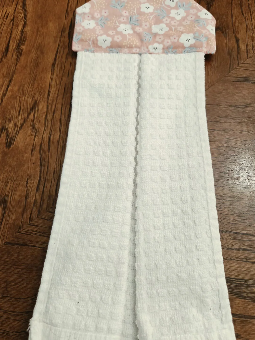 Floral Butterfly White Waffle Kitchen Towel with Pink Stripe Hanger
